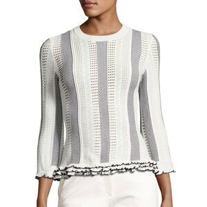 Derek Lam 10 Crosby 3/4 Sleeves Striped Eyelet Sweater